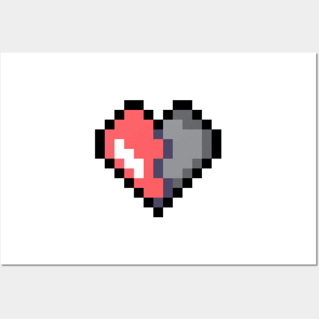 Retro half broken heart 8 bit Wall Art by chortlzdesigns